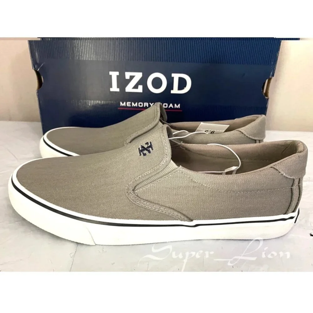 Izod Taupe Slip-On Canvas Loafers with White Sole